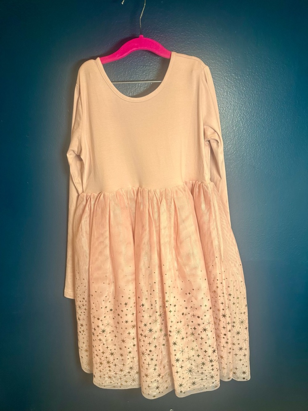 Hanna Andersson Pale Pink Long Sleeve Tulle Dress with Stars